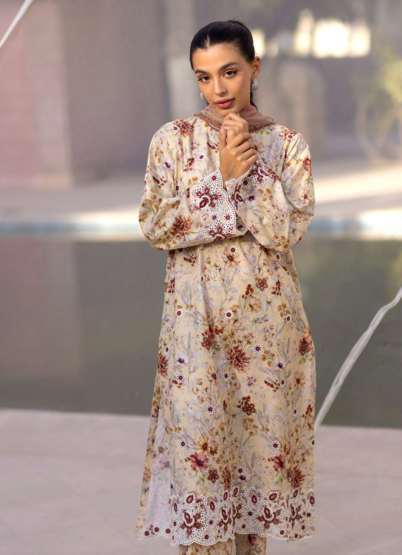 3 PC Embroidered Printed Suit