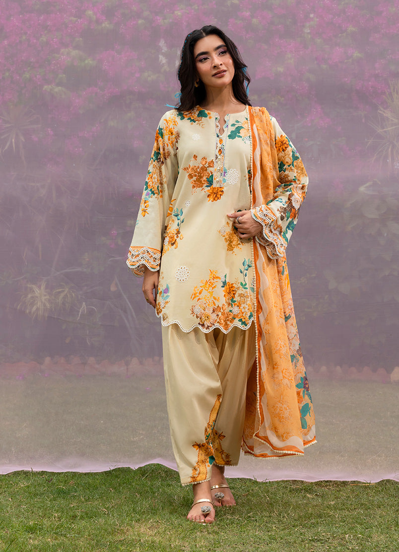 Printed Embroidered 3 PC Suit