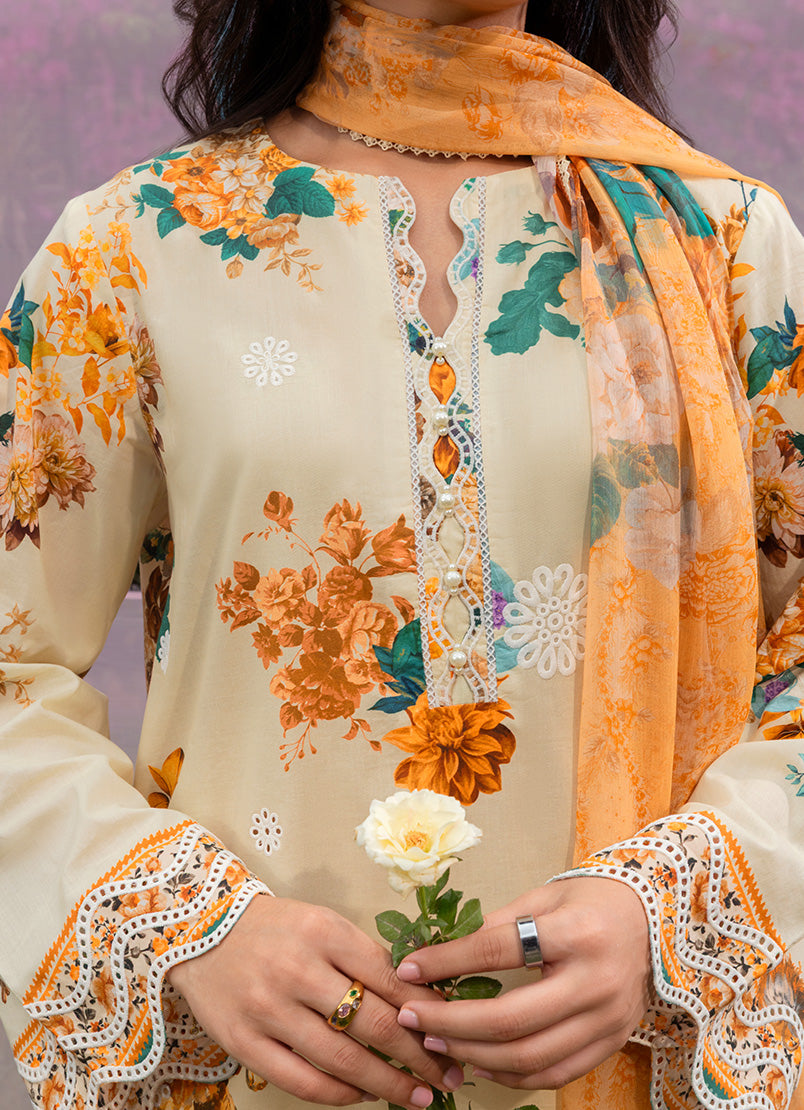 Printed Embroidered 3 PC Suit