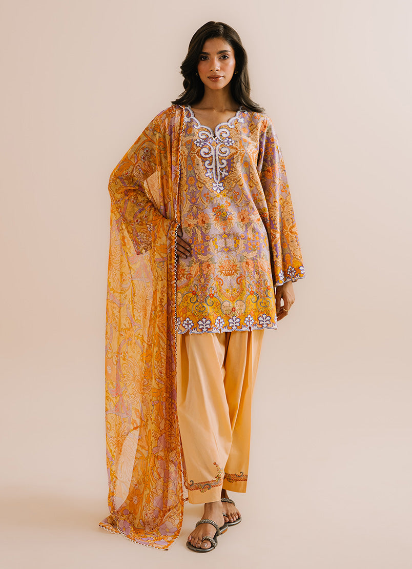 Printed Embroidered 3 PC Suit