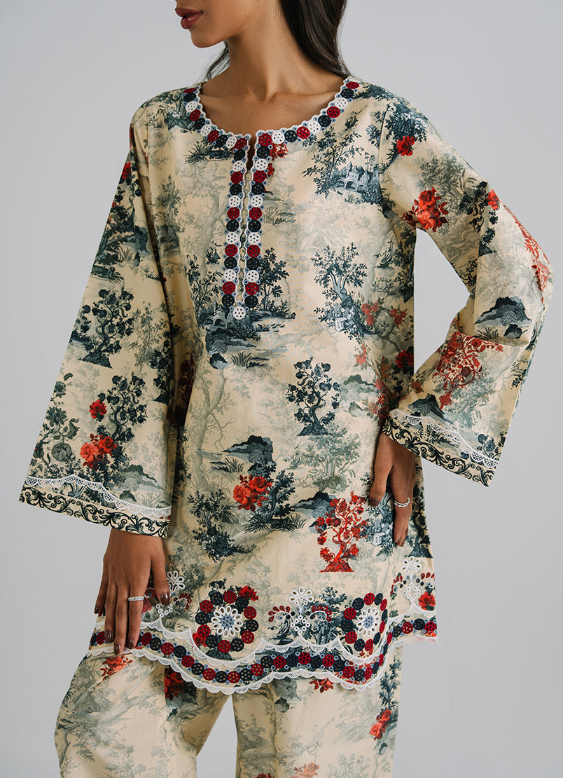 Printed Embroidered CO-ORD Set