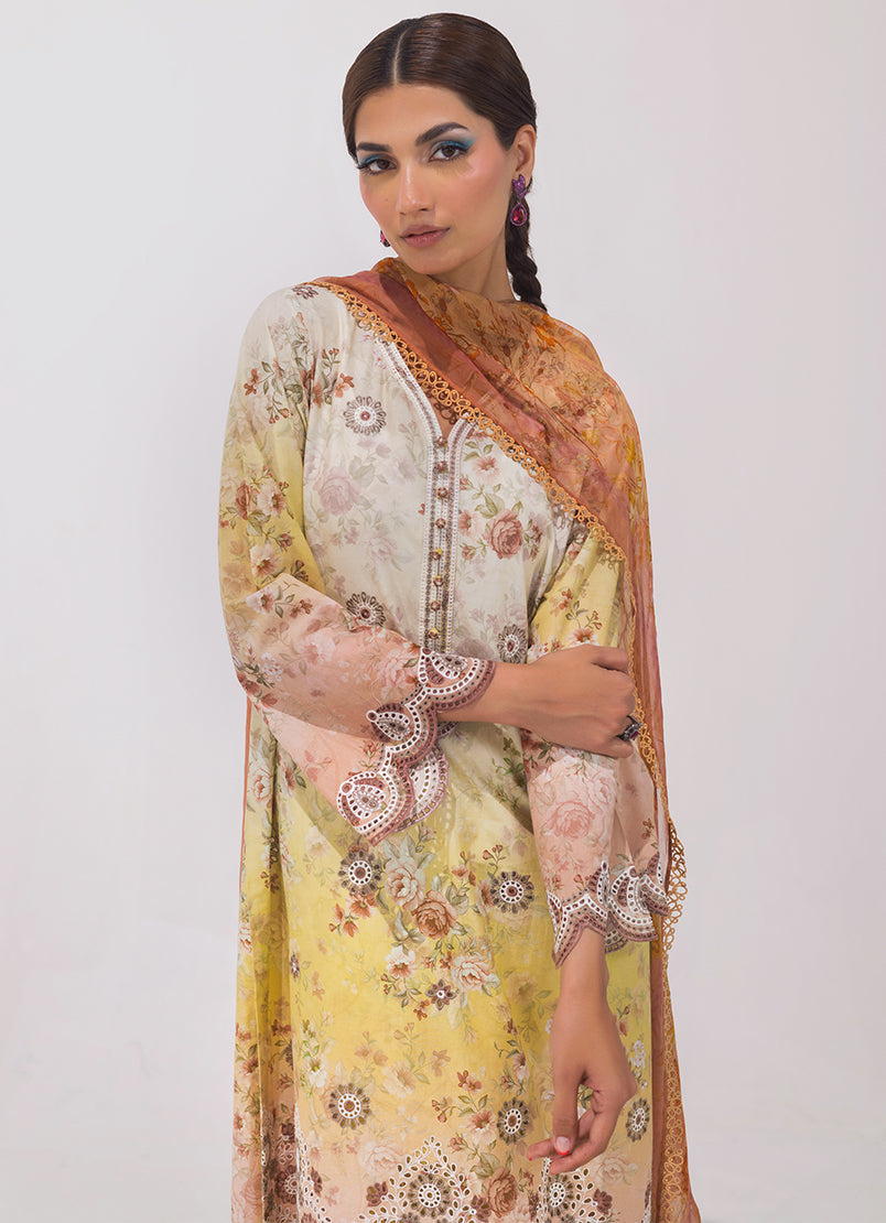 3 PC Embroidered Printed Suit