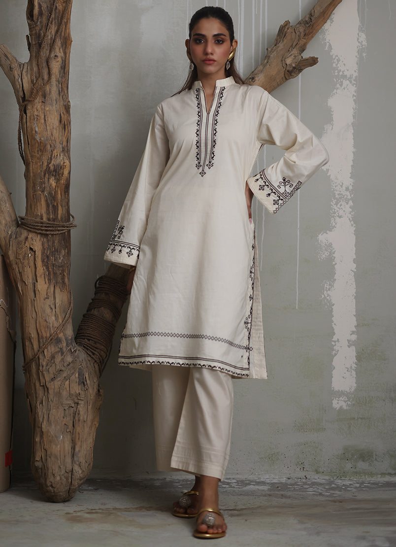 Ivory Embroidered Kurta